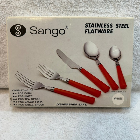 Sango Other - Sango Stainless Steel Flatware Set 20 Piece Service for 4 White Handles Vintage